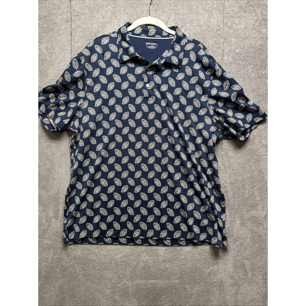untuckit Shirt Mens XL Blue Polo Short Sleeve Paisley